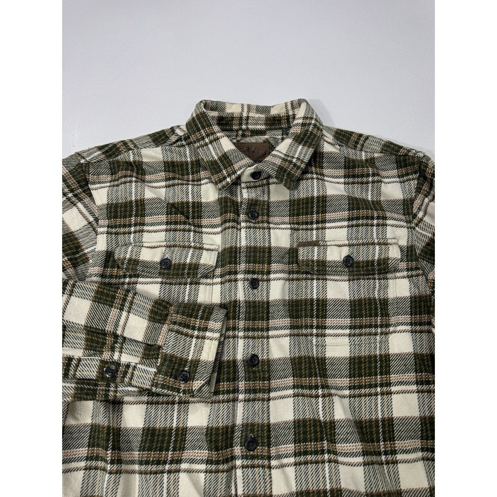 Orvis Men's Large Heavy Duty Flannel Shacket Green Plaid Pockets Work Outdoor